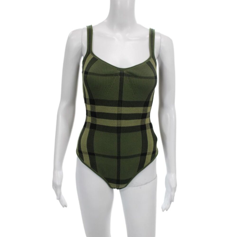 Burberry Women One Piece Green Plaid Cotton V Neck Sleeveless Size S